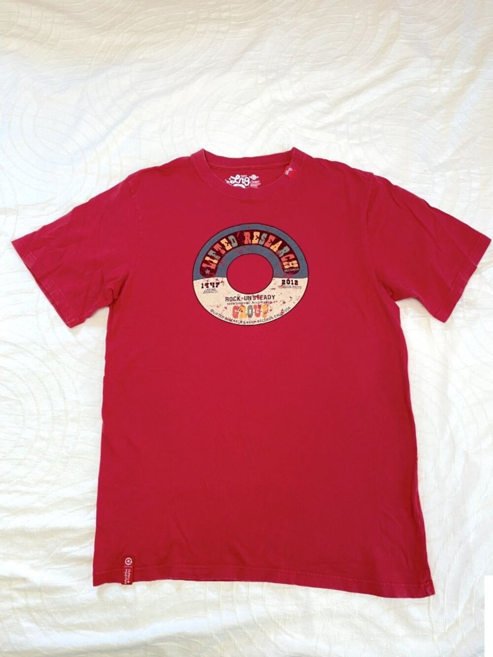 Lifted Research Group Graphic Tshirt  LRG Records Hip Hop Vinyl 100% Cotton Red